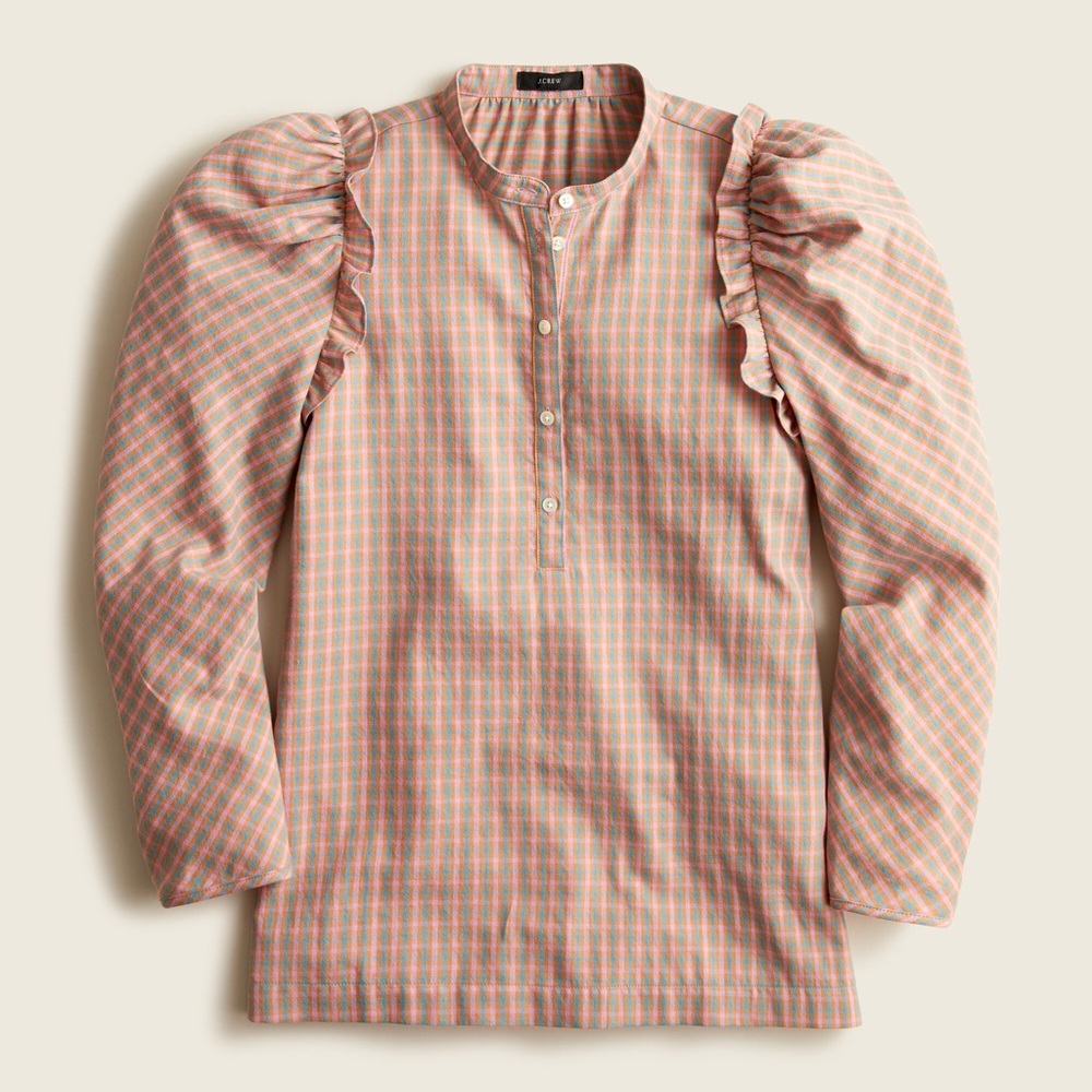 J.Crew Puff-sleeve top in field check flannel